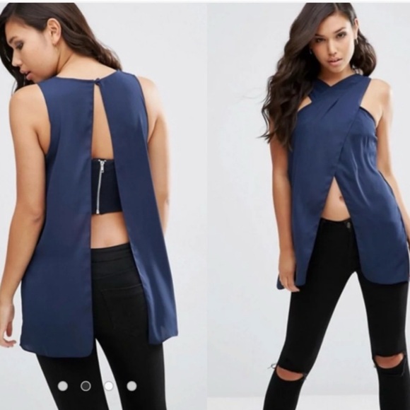 Blue Wrap Front Bandeau Top - Picture 3 of 6